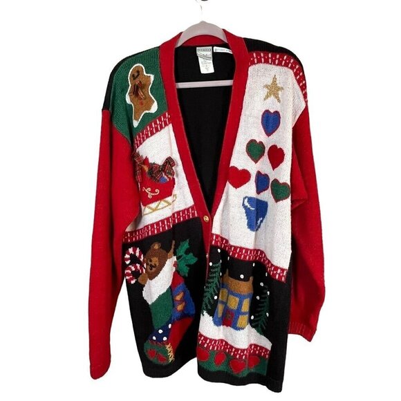 Jantzen Sweater Women L Red Knit Christmas Festive Holiday Retro Santa 80s Soft - Picture 1 of 12